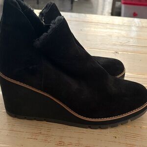 Eileen Fisher Black Suede Wedge Boots